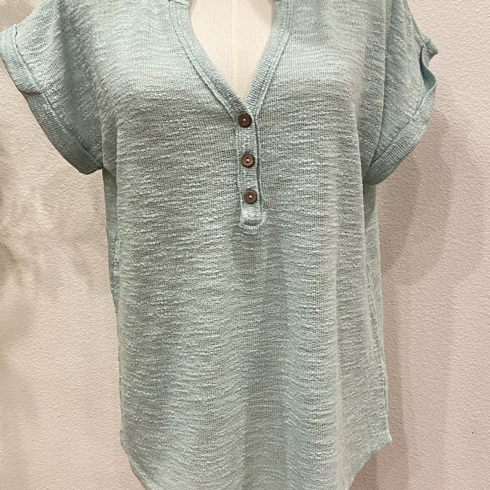 Women's Light sea foam green  3- Button knit Top